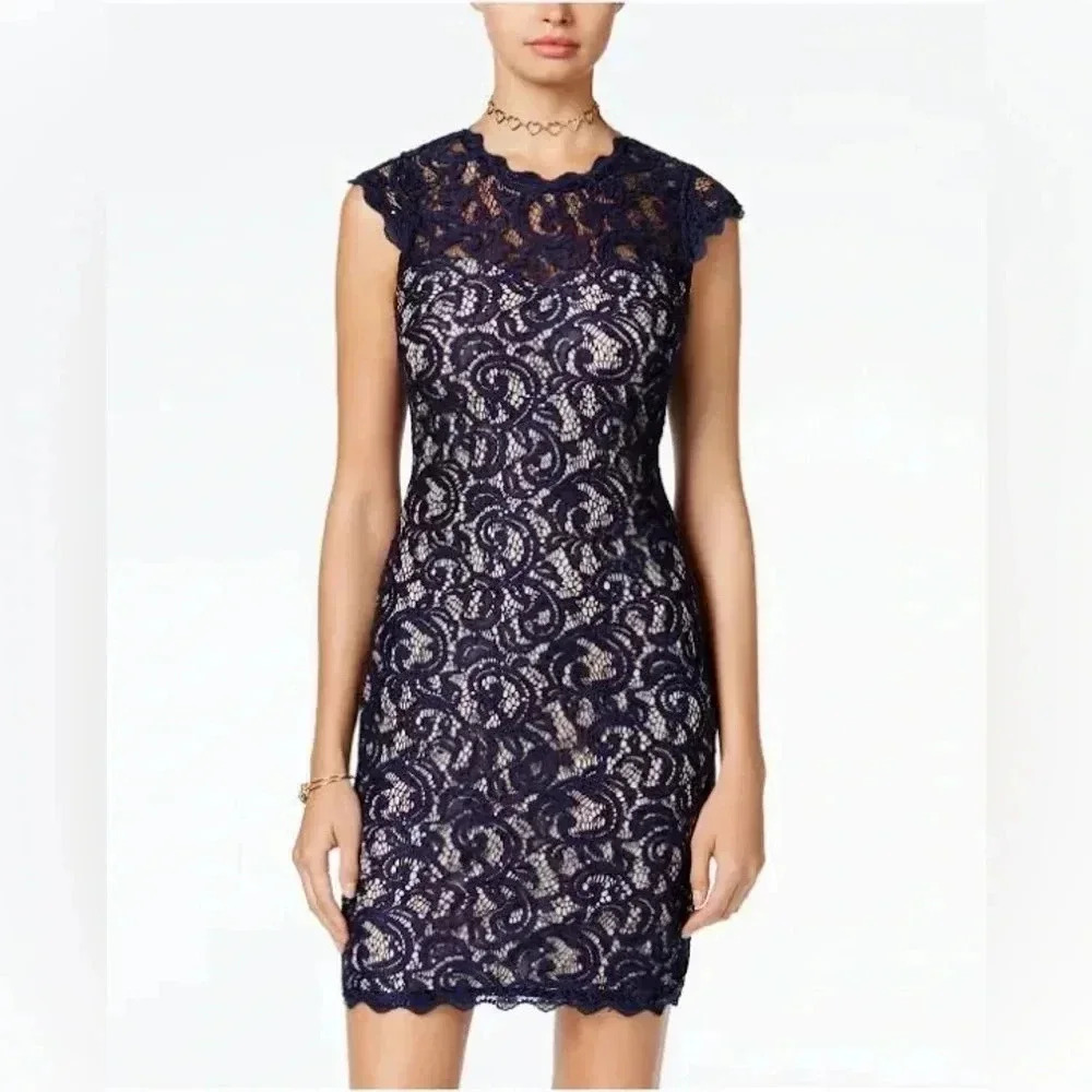 Sequin Hearts lace Navy blue cocktail dress